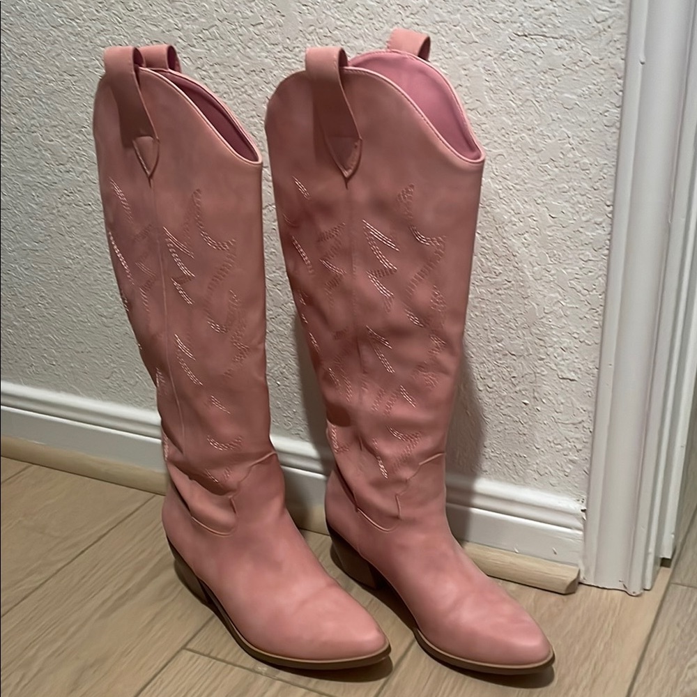 Women's Pink Western Knee-High Boots